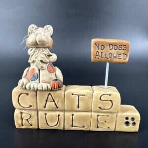 Blossom Bucket Suzi Skoglund Cats Rule No Dogs Allowed Figurine Resin Tabby Cat